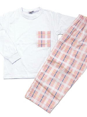Pijama longo camiseta xadrez rosa