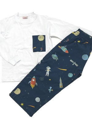 Pijama longo camiseta espaço azul