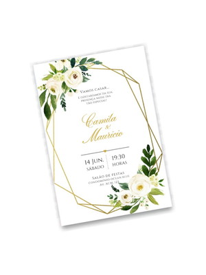 Convite casamento noivado digital virtual flores brancas