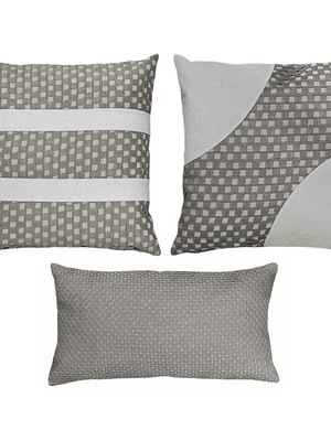 Kit 3 almofadas linho com bouclé renda areia bege 45x45