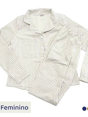Pijama americano longo adulto listrado creme
