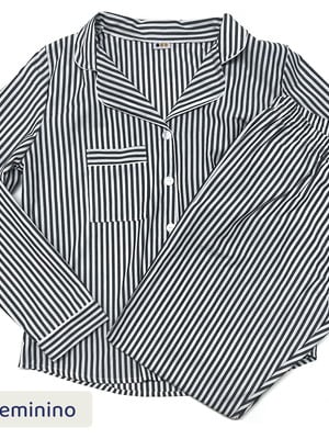 Pijama americano longo adulto listrado preto e branco