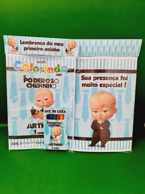 Kit colorir com caixa de giz personaliz. o poderoso chefinho