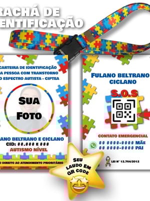 Kit cordão autismo + crachá + qr code com seu laudo médico
