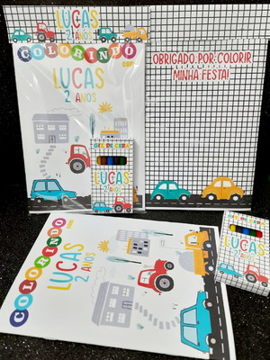 Kit colorir com caixa de giz personali. meios de transportes