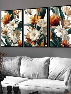 3 quadro abstrato folhas flores coloridas molduras