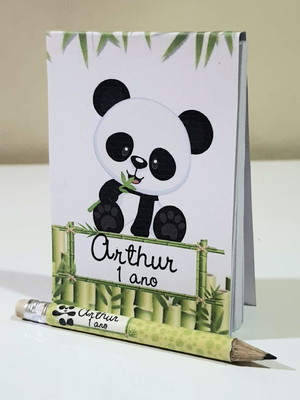 Bloquinho com mini lápis panda