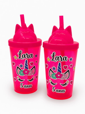 Copo personalizado twister 300ml c/ tampa de unicórnio