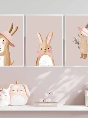 3 quadros decorativos criança animais bebe molduras