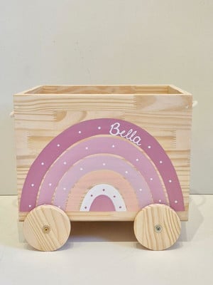 Baú carrinho de brinquedos arco-íris