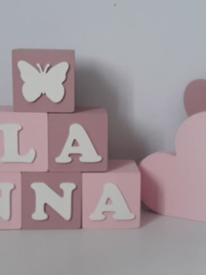 Kit 5 cubos + flor + borboleta + coração decoração mdf