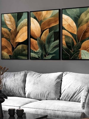 3 quadro abstrato folhas folhas coloridas com molduras