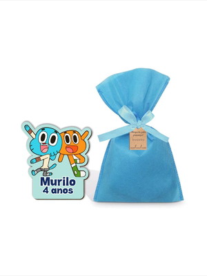 Ímã o incrível mundo de gumball em mdf com saquinho e tag