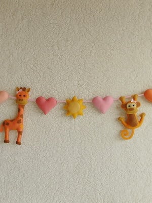 Varal berço bebê festa bichinho safari coração sol feltro