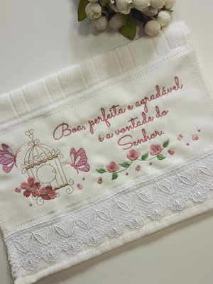Toalha lavabo bordada versículo romanos, toalha de boca