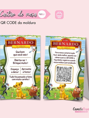 Cartão de mesa: agradecimento, e qr code da moldura
