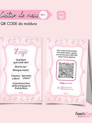 Cartão de mesa: agradecimento, e qr code da moldura