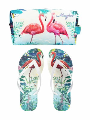 Chinelo feminino com necessaire flamingos magicc nch-178