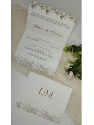 Convite casamento pérola clean neutro floral