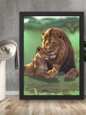 Quadro arte digital - leão, leoa e filhote