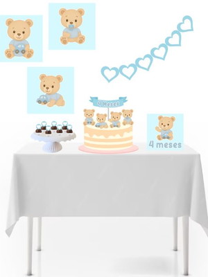 Kit mesversário ursinho azul menino só um bolinho