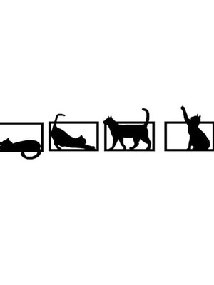 Kit 4 quadros gatos brincando decorativo mdf vazado preto