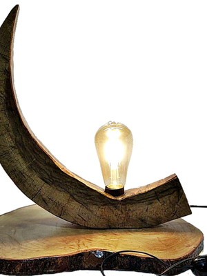 Luminária rústica de mesa bolacha de madeira meia lua
