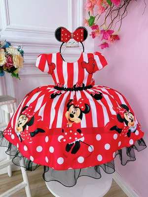 Vestido infantil festa vermelha minnie luxo - entrega rapida