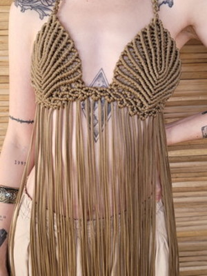 Top macrame longo veste até 90cm busto frente unica