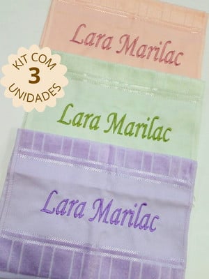 Toalha bordada personalizada, kit 3 toalhas de boca