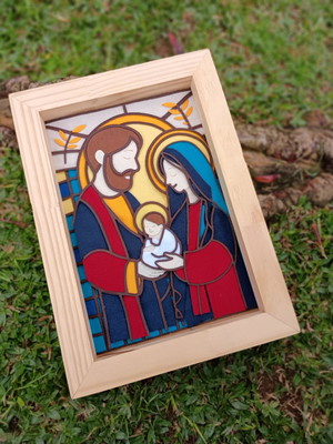 Quadro sagrada família em feltro