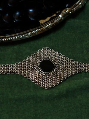 Pulseira de malha inglesa e ágata negra