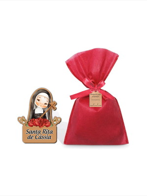 Ímã santa rita de cássia pers. em mdf com saquinho e tag