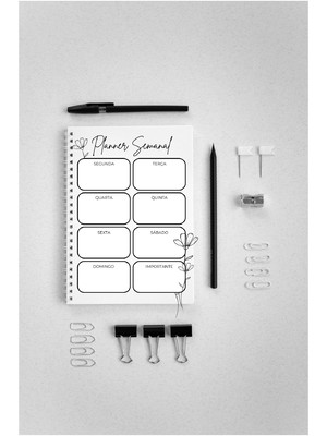 Kit planner semanal permanente + bloco de notas p/ imprimir