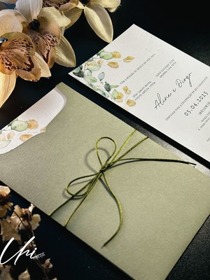 Convite de casamento envelope verde luva
