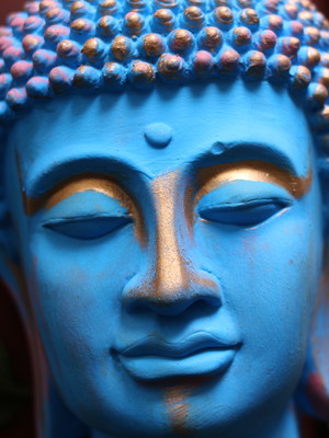 Cabeça de buda azul com detalhes dourados 22cm