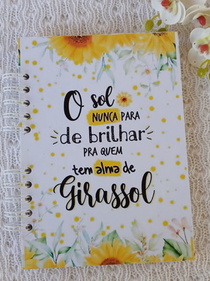 Caderno a5 de anotaçôes girasol frase motivacional