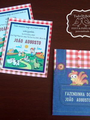 Convite fazendinha, com envelope + 2,80