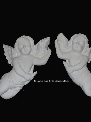 Par anjo gordo de parede em gesso cru