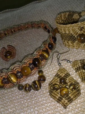 Conjunto pedra olho de tigre
