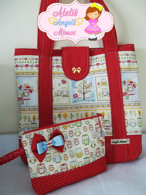 Bolsa corujinha + necessaire