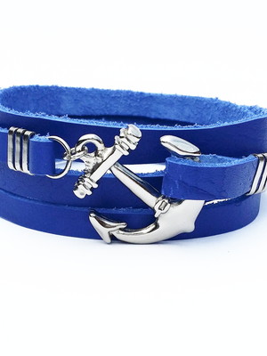 Pulseira viking ancora prata azul