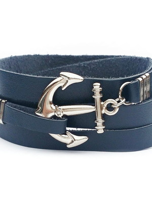 Pulseira viking ancora prata marinho