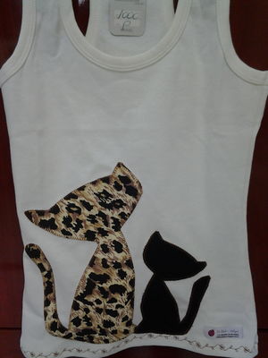 Camisetas em patch aplique gato mãe filh