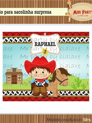 Rótulo sacolinha surpresa cowboy
