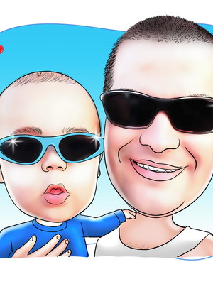 Caricatura digital de pai e filho