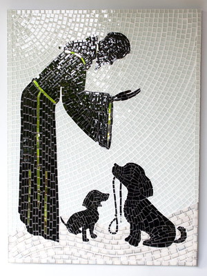 Quadro são francisco com cães p&b