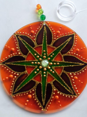 Mandala vitral marrom e laranja 12cm