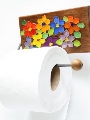 Porta papel higiênico em mosaico flores