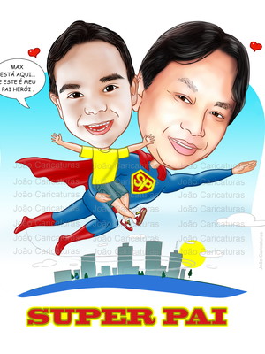 Linda caricatura super dia pais filho garoto bebê voando